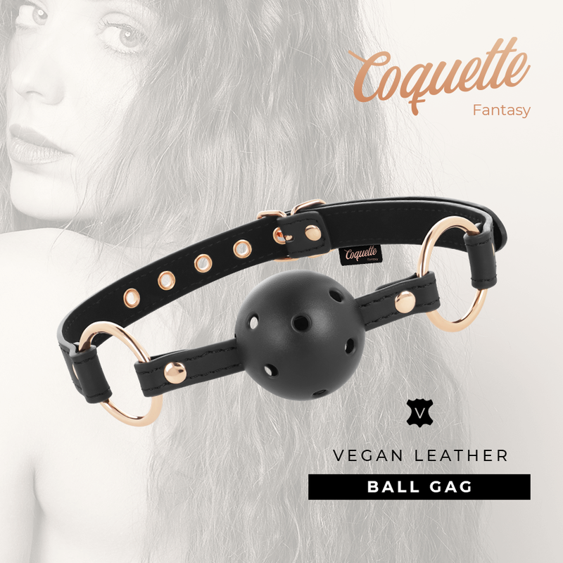 Bâillon à Boule BDSM Respirant Cuir Vegan Réglable - Coquette
