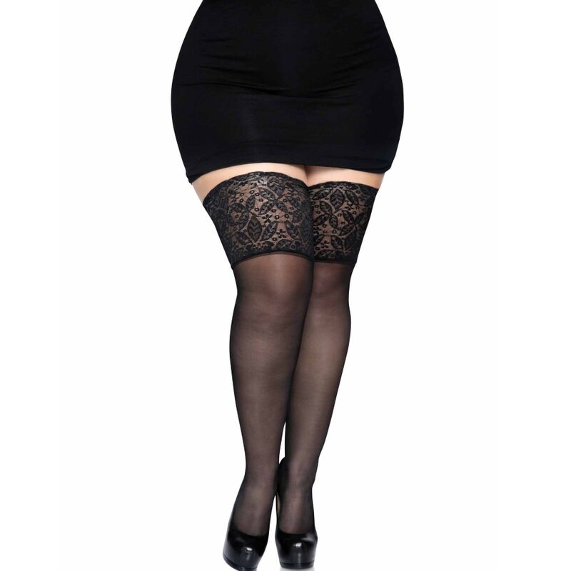 Bas Autofixants Sheer Dentelle Silicone Grande Taille - Leg Avenue