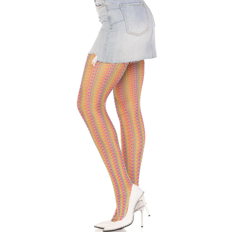 Bas Résille Crochet Arc-en-Ciel Multicolore Taille Unique - Leg Avenue