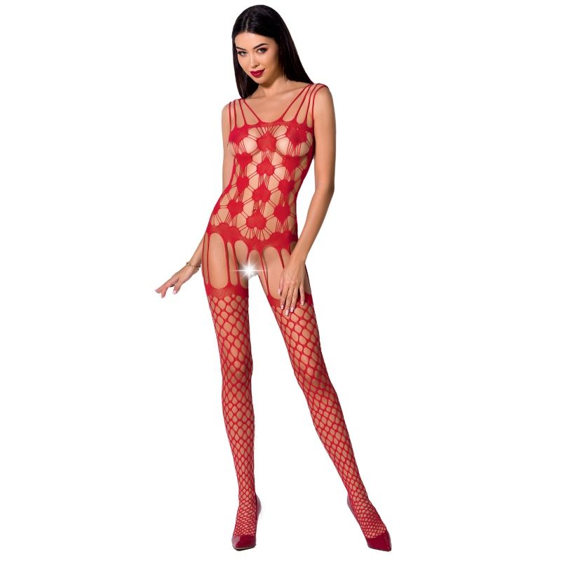 Bodystocking Résille BS067 Ouverture Entrejambe Dentelle Rouge - Passion Woman