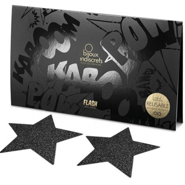Caches Tétons Star Flash Autocollants Réutilisables Paillettes - Bijoux Indiscrets