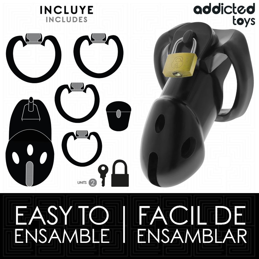 Cage de Chasteté Unbroken Den 9,8 cm 3 Anneaux Cadenas - Addicted Toys