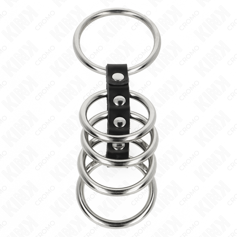 Cockring 5 Anneaux Métal de 3,7 à 5 cm Reliés par du Cuir - Kink