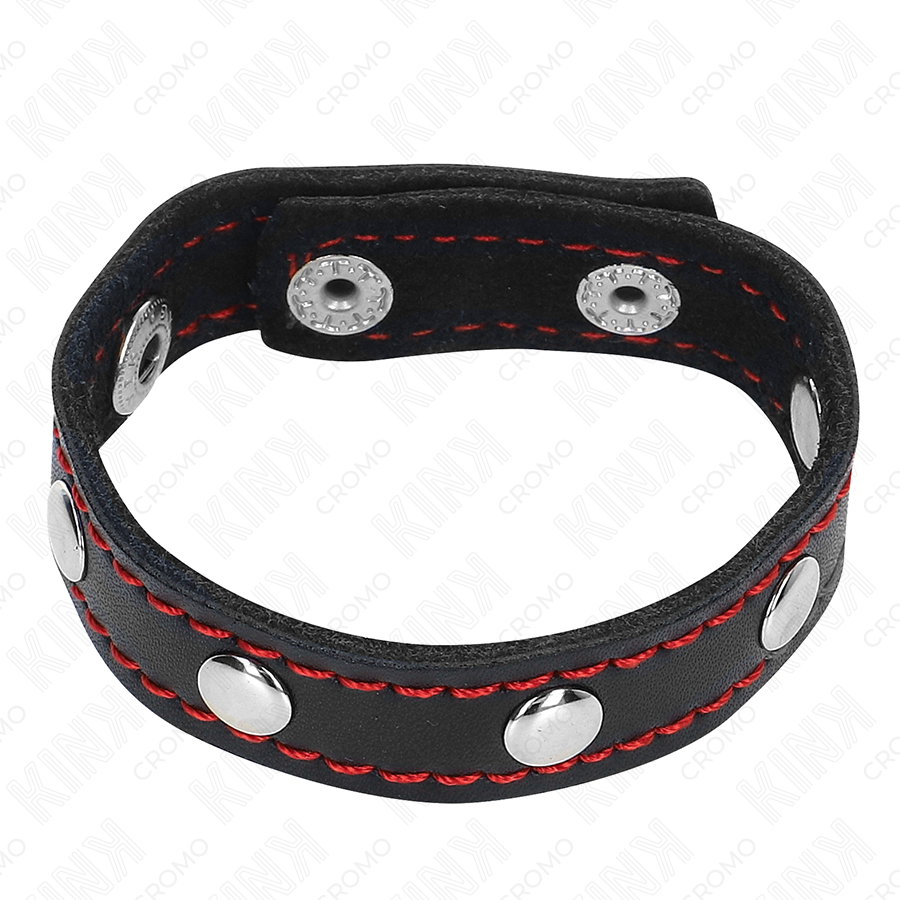 Cockring Cuir Fermeture à Pression Doublure Rouge Réglable - Kink