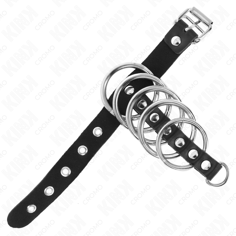 Cockring Cuir Sangle de Verrouillage 5 Anneaux Métalliques - Kink
