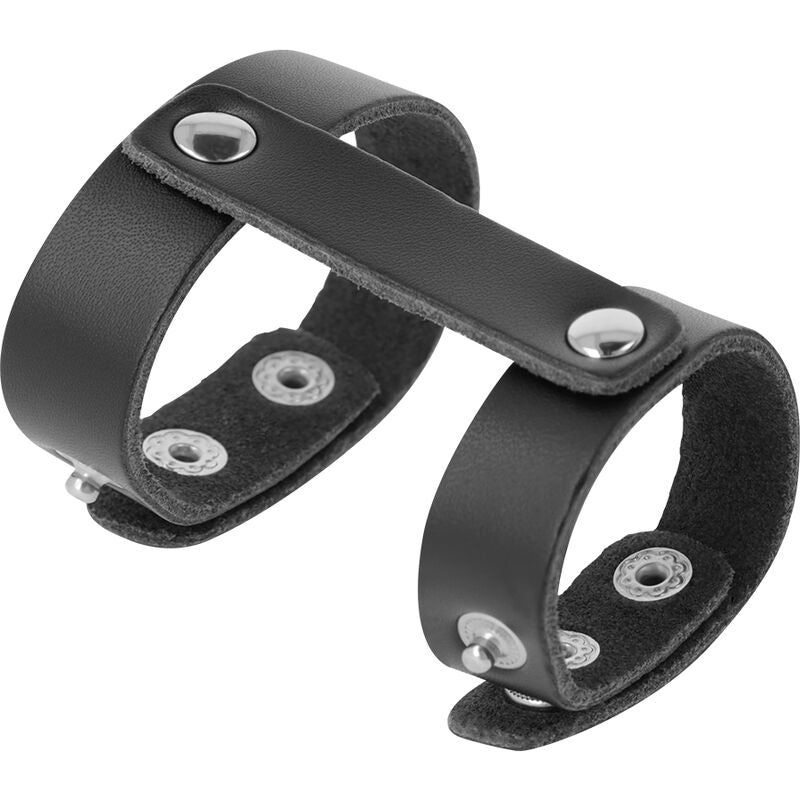 Cockring Cuir Synthétique Réglable Pénis et Testicules - Darkness