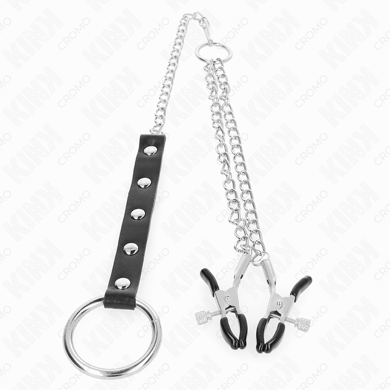 Cockring Métal avec Chaîne et Pinces à Tétons Réglables - Kink