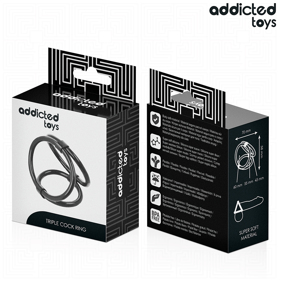 Cockring Triple Anneaux 3 Tailles Souple pour Érection Prolongée - Addicted Toys