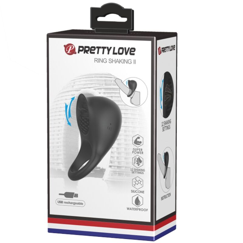 Cockring Vibrant avec Langue Stimulatrice 12 Modes Rechargeable - Pretty Love