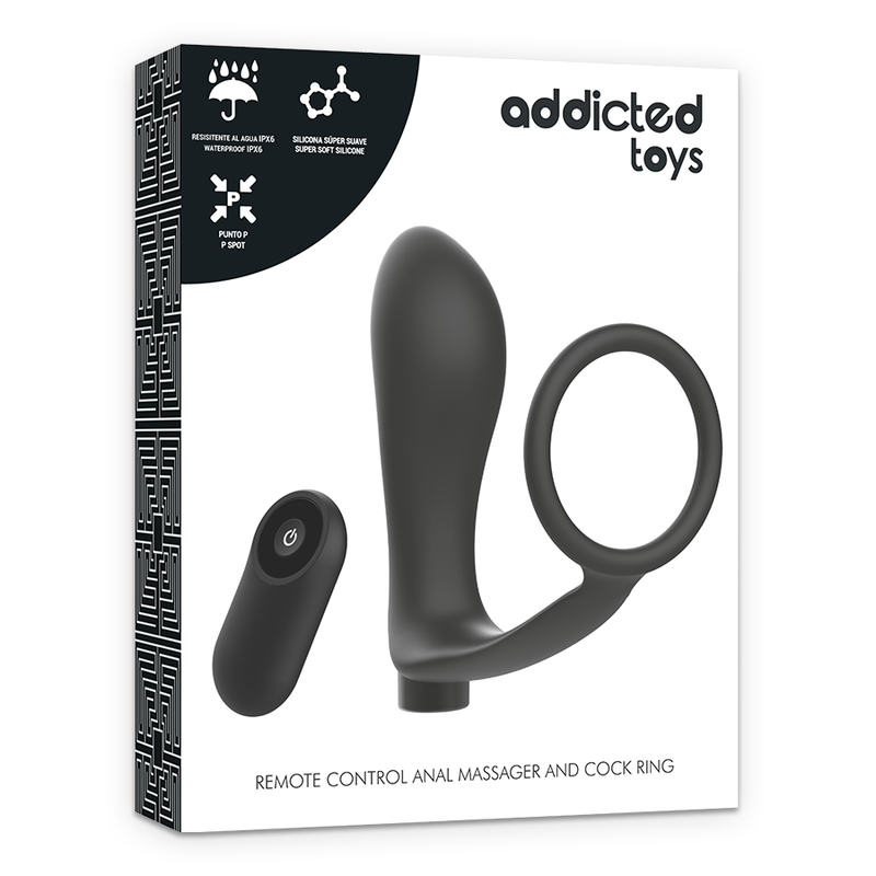 Cockring Vibrant avec Plug Anal Télécommandé 10 Modes Rechargeable - Addicted Toys
