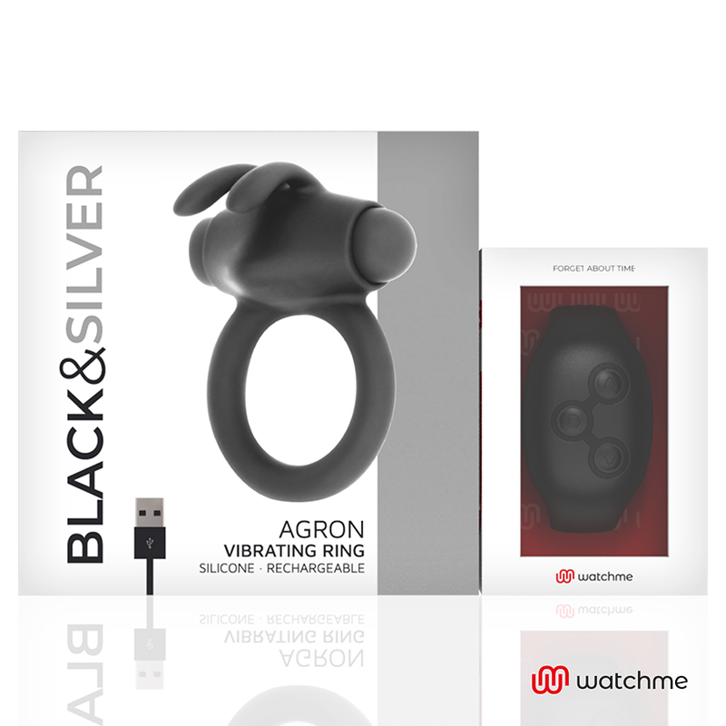 Cockring Vibrant Connecté Agron WatchMe 10 Modes Rechargeable - Black&Silver