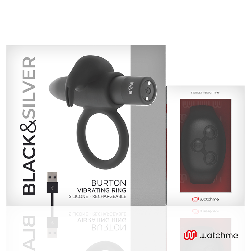 Cockring Vibrant Télécommandé Burton 10 Modes Rechargeable Étanche - Black&Silver