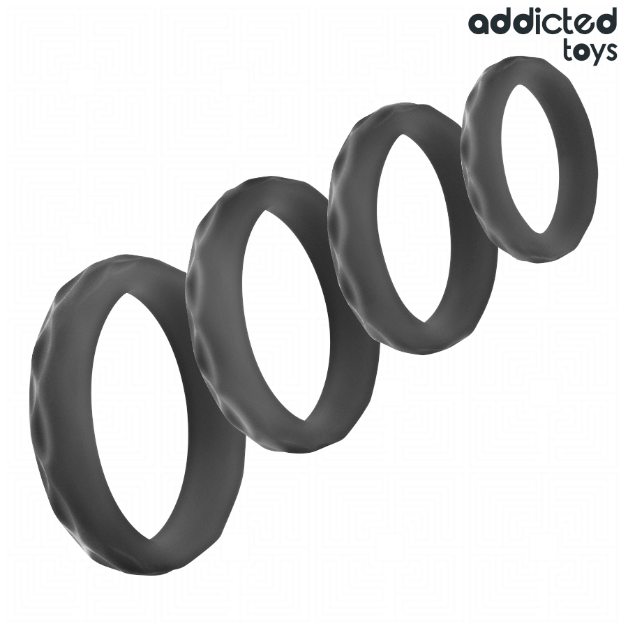 Coffret Cockrings Texturés Silicone 4 Tailles Étanche - Addicted Toys