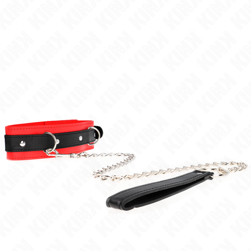 Collier BDSM avec Laisse 65 cm Basic Modèle 3 Réglable Rouge - Kink