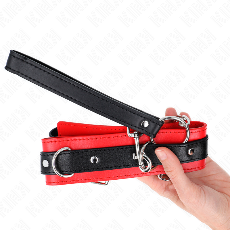Collier BDSM avec Laisse 65 cm Basic Modèle 3 Réglable Rouge - Kink