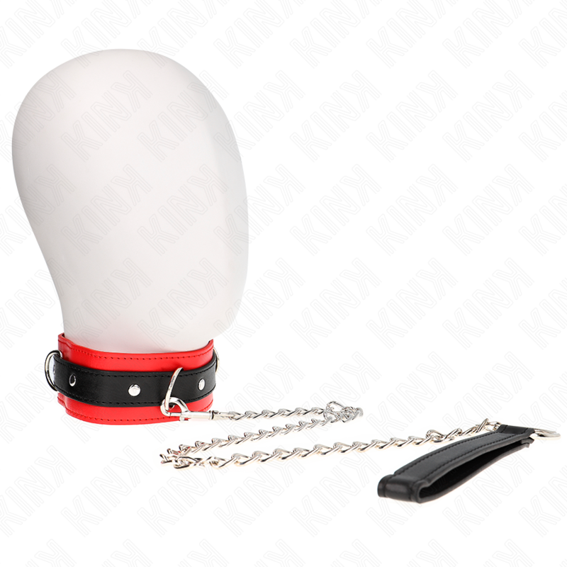 Collier BDSM avec Laisse 65 cm Basic Modèle 3 Réglable Rouge - Kink