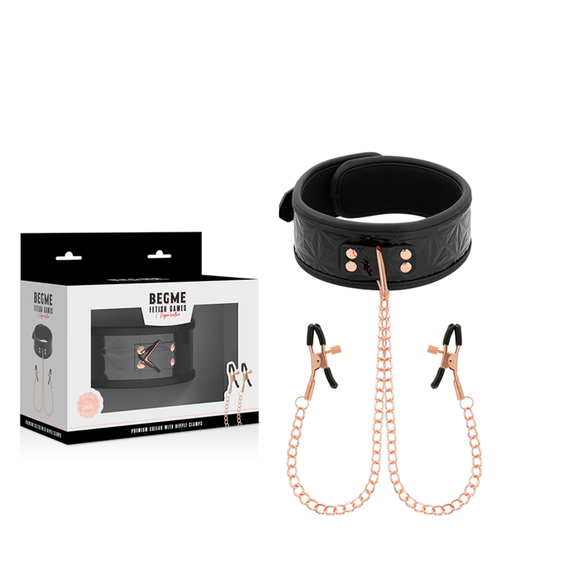 Collier BDSM Black Edition avec Pinces à Tétons Chaîne Argentée - Begme