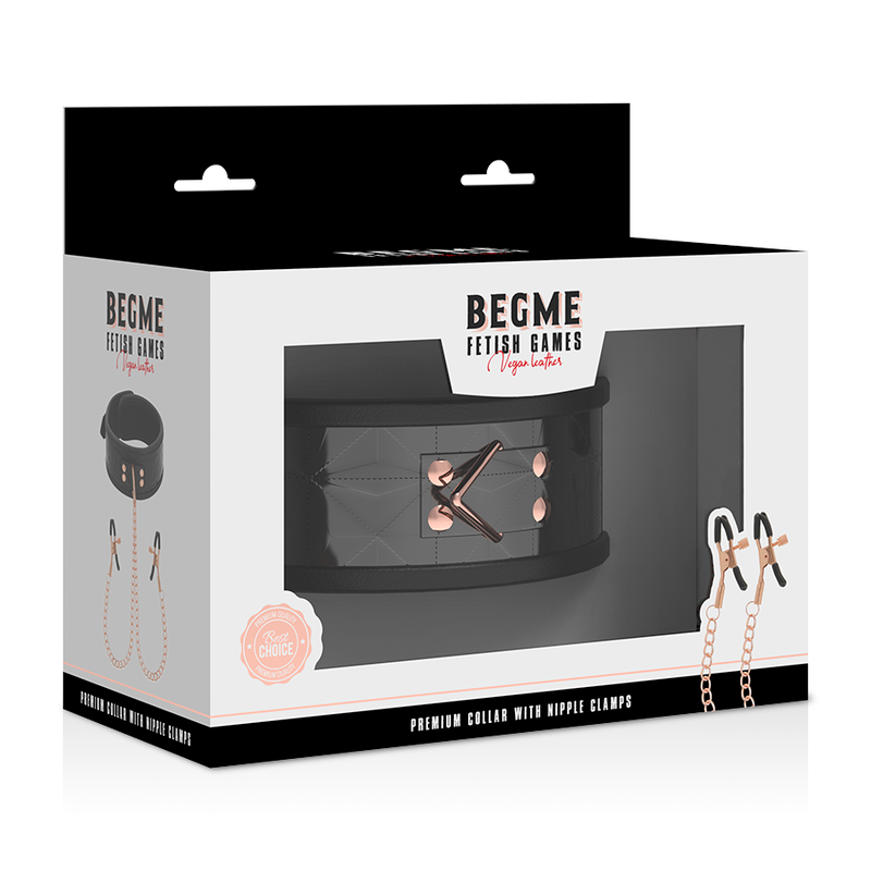 Collier BDSM Black Edition avec Pinces à Tétons Chaîne Argentée - Begme