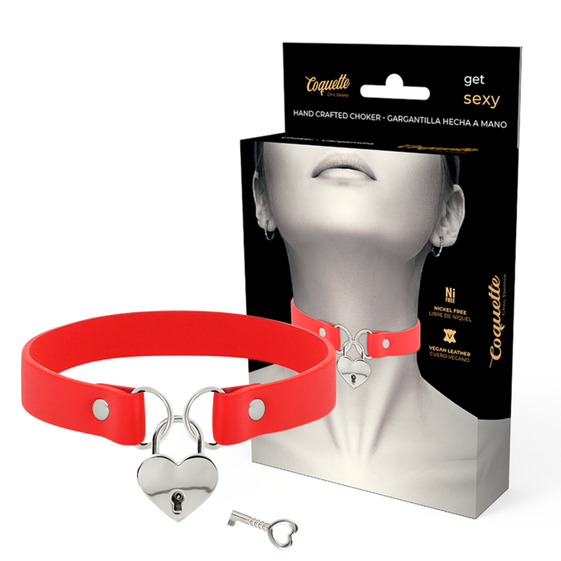 Collier BDSM Cuir Vegan Pendentif Cœur avec Clé - Coquette