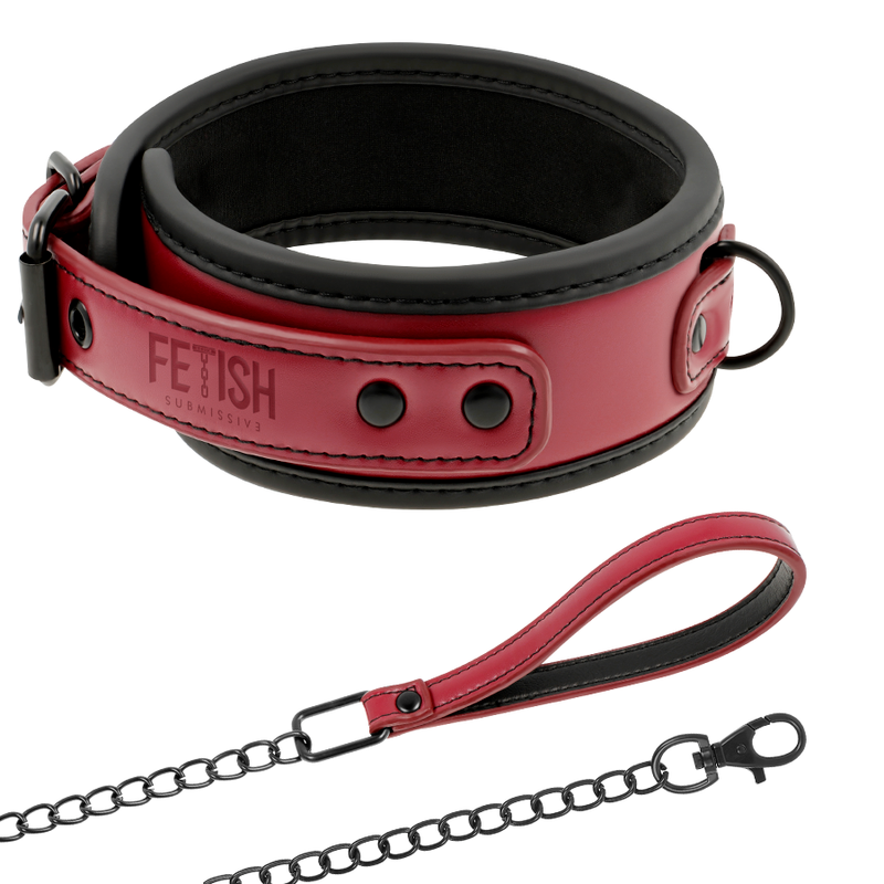 Collier BDSM Dark Room Cuir Vegan Doublure Néoprène Chaîne Métal - Fetish Submissive
