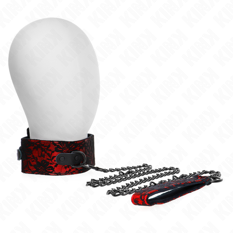 Collier BDSM Dentelle Laisse Cuir Véritable Réglable - Kink