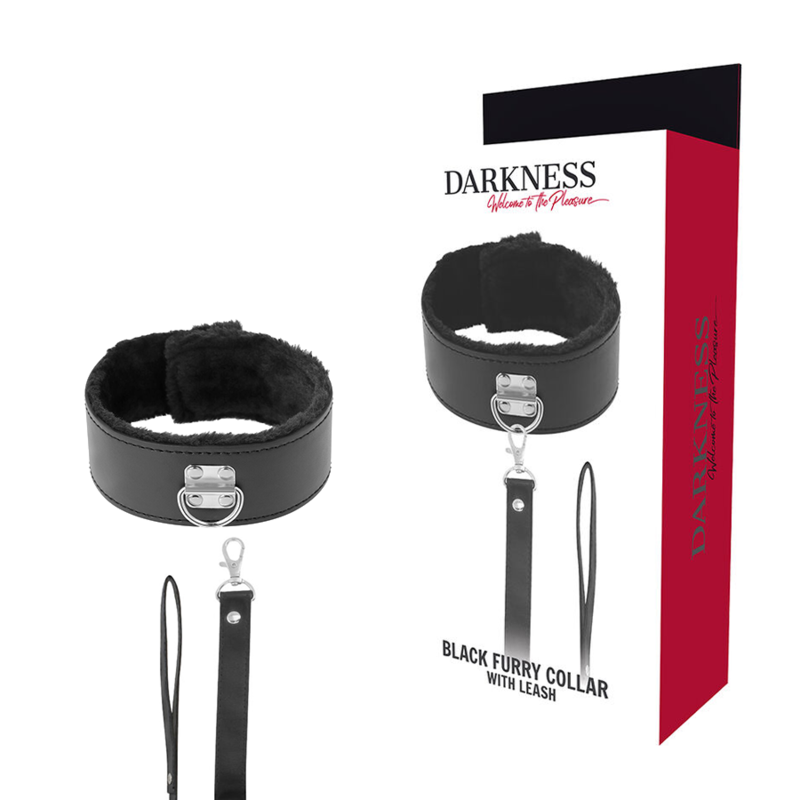 Collier BDSM Doublé Néoprène Cuir PU avec Laisse Titane - Darkness