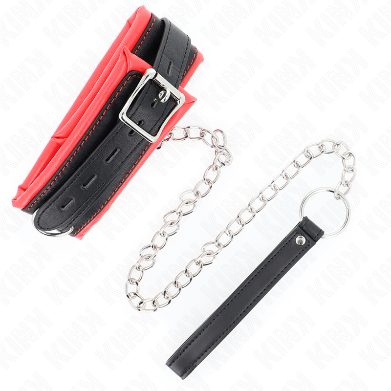 Collier BDSM Lourd Cuir Laisse de 65 cm Réglable - Kink