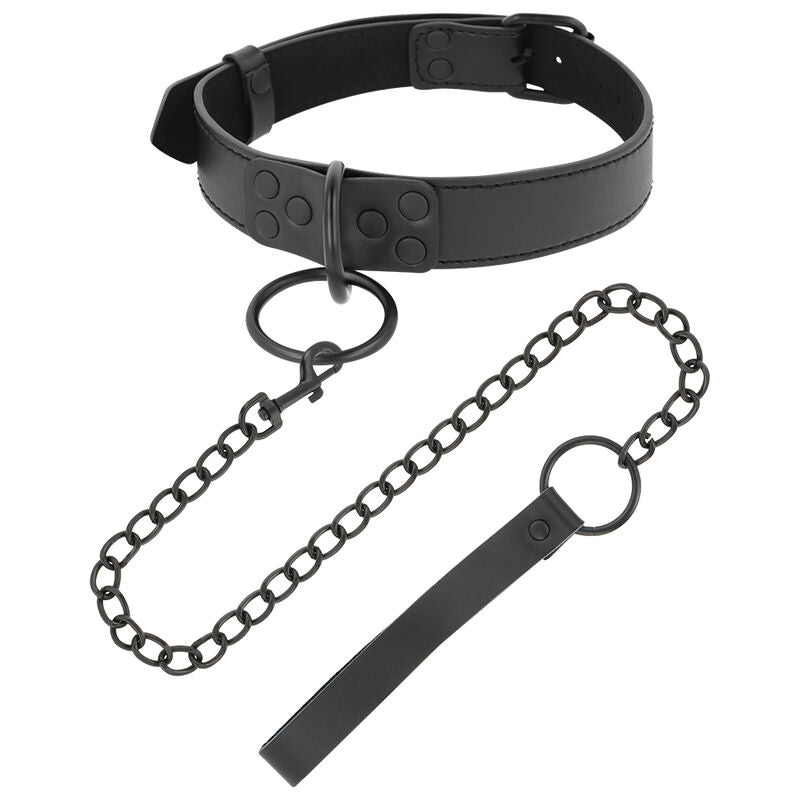 Collier BDSM Néoprène et Cuir PU avec Chaîne et Laisse - Darkness