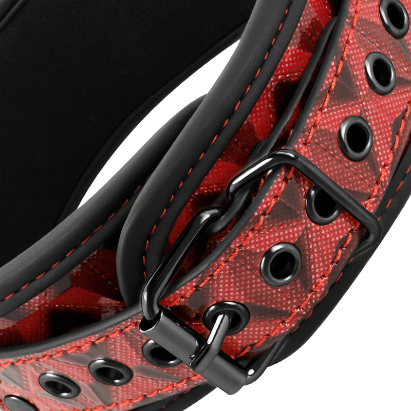 Collier BDSM Rouge avec Pinces à Tétons Doublure Néoprène Réglable - Begme