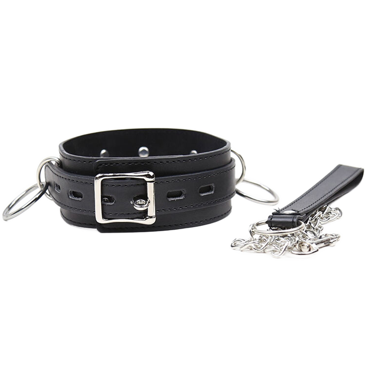 Collier de Soumission BDSM 3 Anneaux Simili Cuir Ajustable - Ohmama