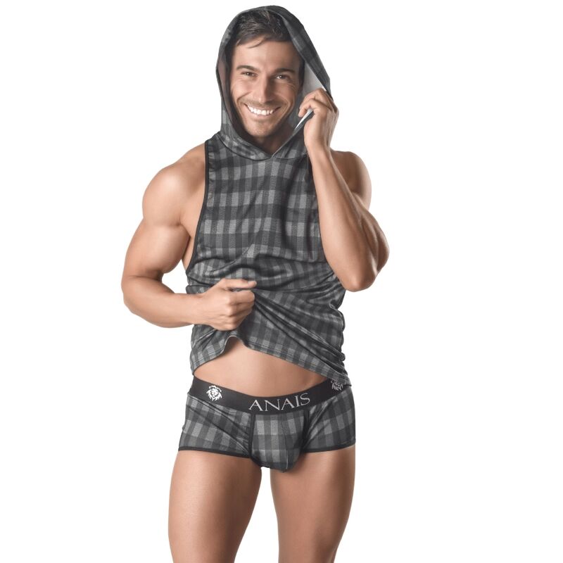 Débardeur Homme à Capuche Aegis Imprimé Carreaux Gris - Anais Men