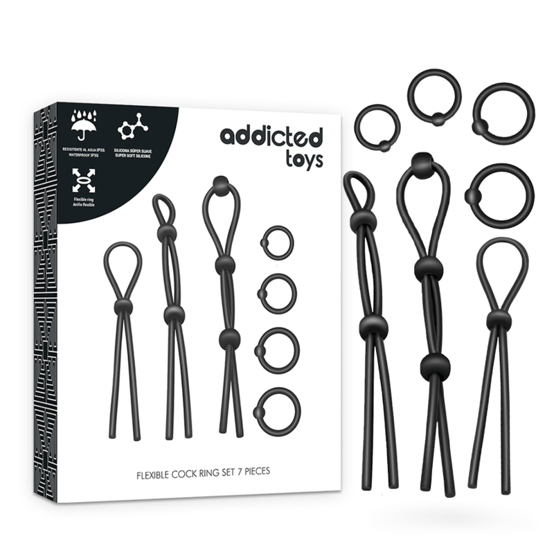 Ensemble Cockring Flexible Silicone 7 Pièces Multi-Tailles - Addicted Toys