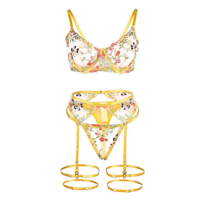 Ensemble Lingerie 3 Pièces Imprimé Soutien-Gorge String Porte-Jarretelles - Subblime