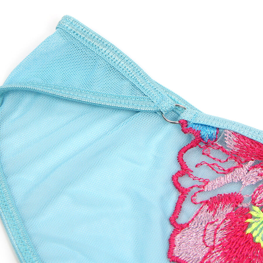 Ensemble Soutien-Gorge Porte-Jarretelles Brodé Fleurs Rose - Subblime