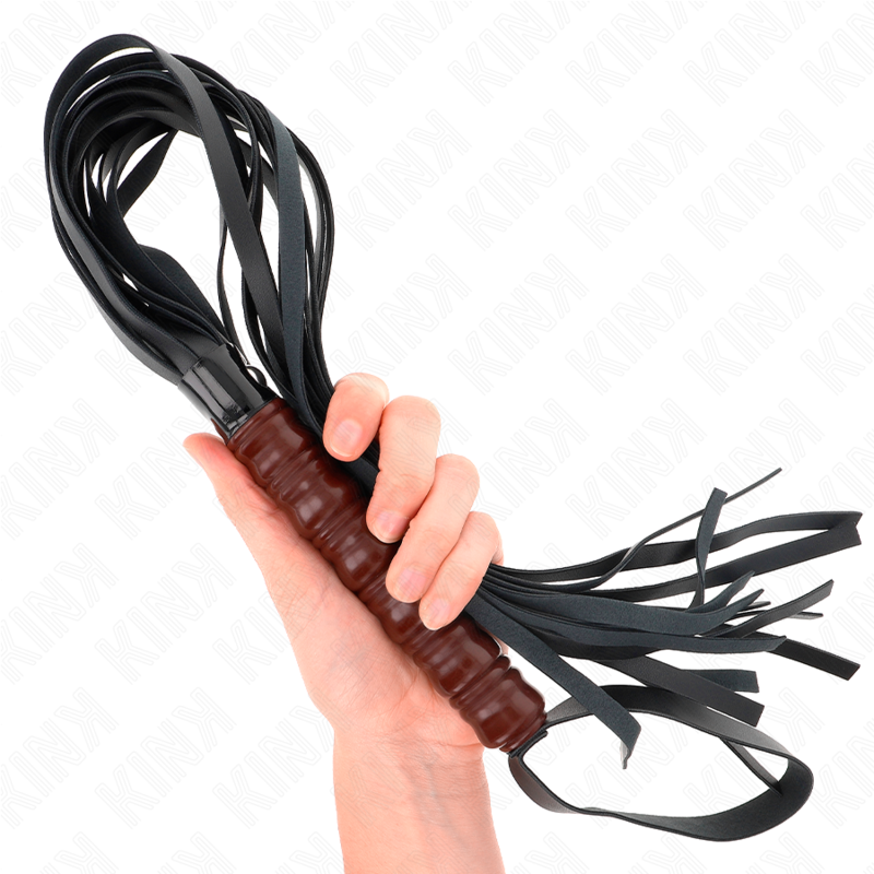 Fouet BDSM Acajou Cuir 53 cm Poignée Ergonomique - Kink