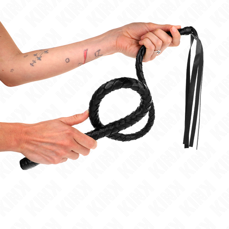 Fouet BDSM Long avec Billes 110 cm Cuir et Synthétique - Kink