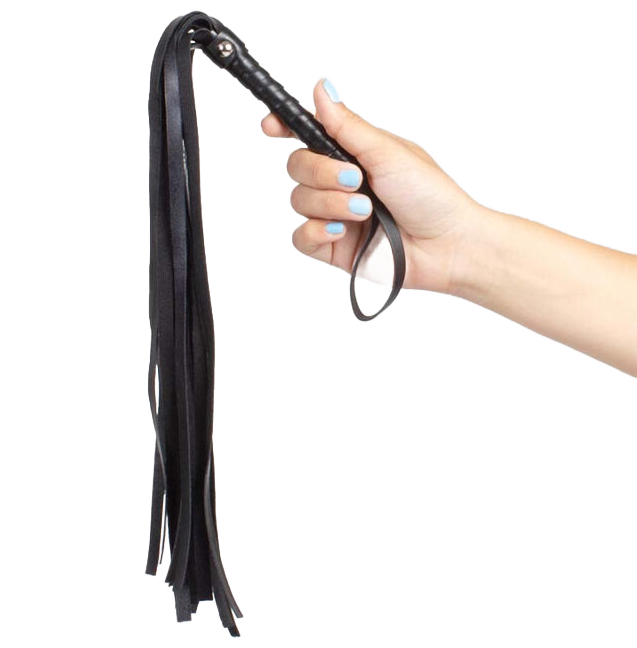 Fouet de Bondage Noir Frangé Cuir Synthétique 44 cm - Secretplay