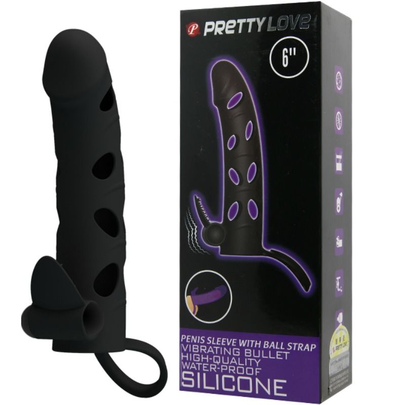 Gaine à Pénis Vibrante Silicone 15,2 cm Anneau Testicules - Pretty Love