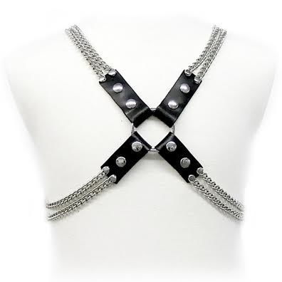 Harnais BDSM Homme Chaîne Métallique Cuir Réglable Tailles S à XL - Leather Body