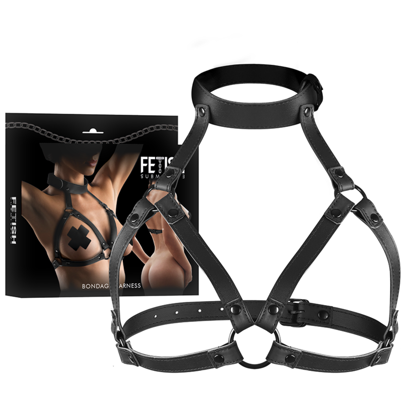 Harnais Poitrine BDSM Réglable Cuir Vegan Chaîne Métal - Fetish Submissive