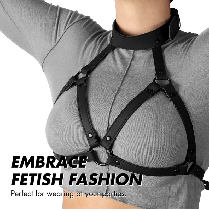 Harnais Poitrine BDSM Réglable Cuir Vegan Chaîne Métal - Fetish Submissive
