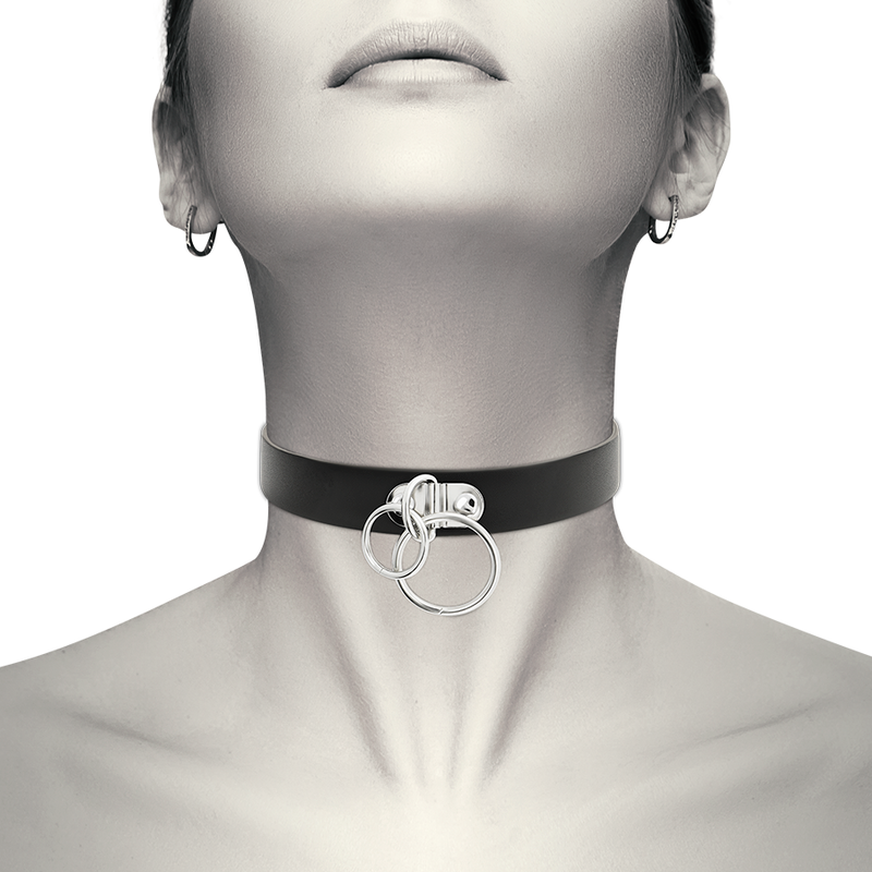 Doppelring-Halsband aus veganem Leder