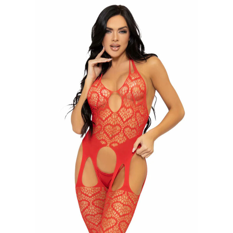 Roter Bodystocking mit großer Größe - Schwarz
