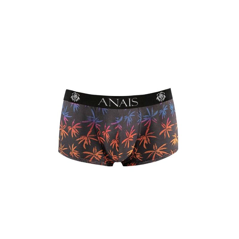 Avant du boxer Chill taille S d'Anais Men posé à plat, palmiers orange et bleus