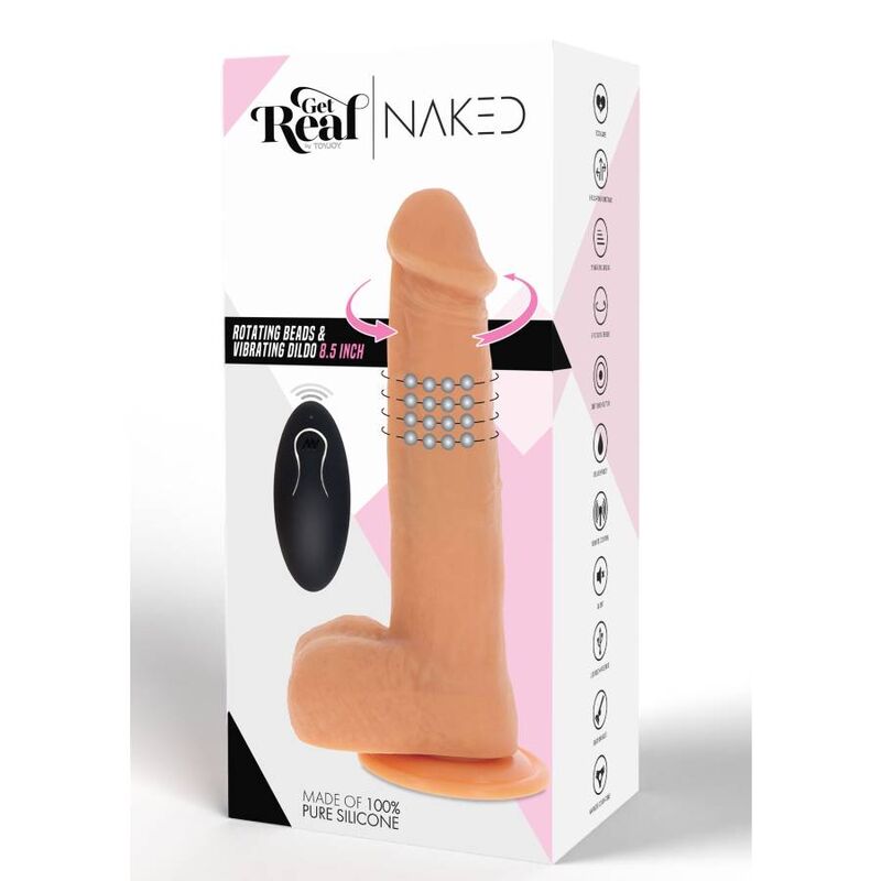 Vibrierender Dildo aus Haut mit rotierenden Kugeln