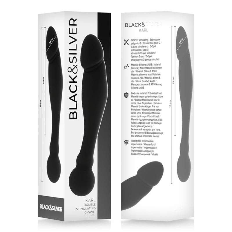 SCHWARZ &amp; SILBER - KARL G-PUNKT-STIMULIERENDER DILDO 18 CM