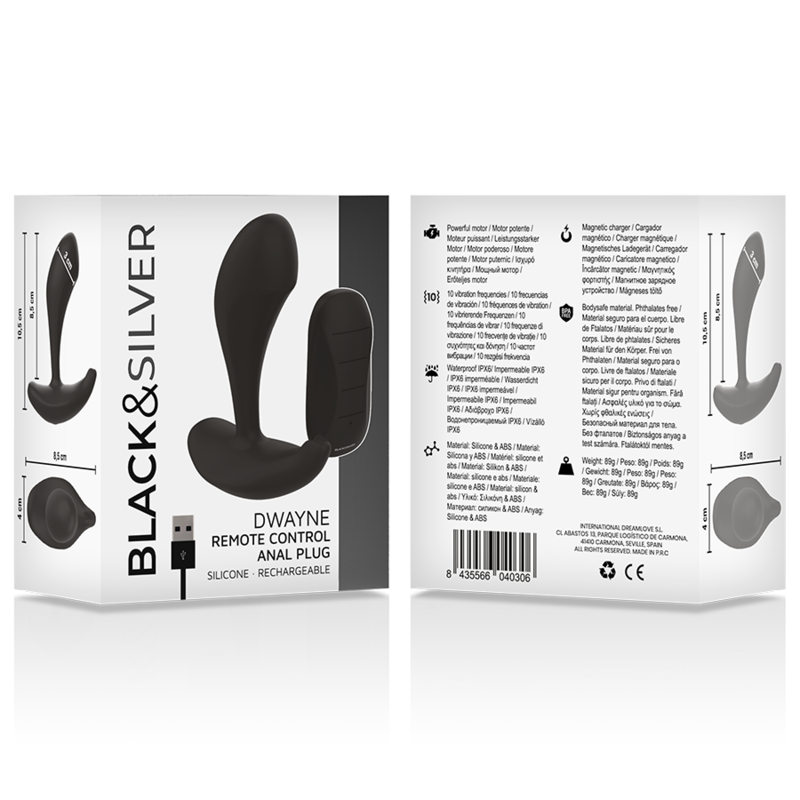SCHWARZ &amp; SILBER - SILIKON-FERNBEDIENUNG FÜR DWAYNE ANALPLUG