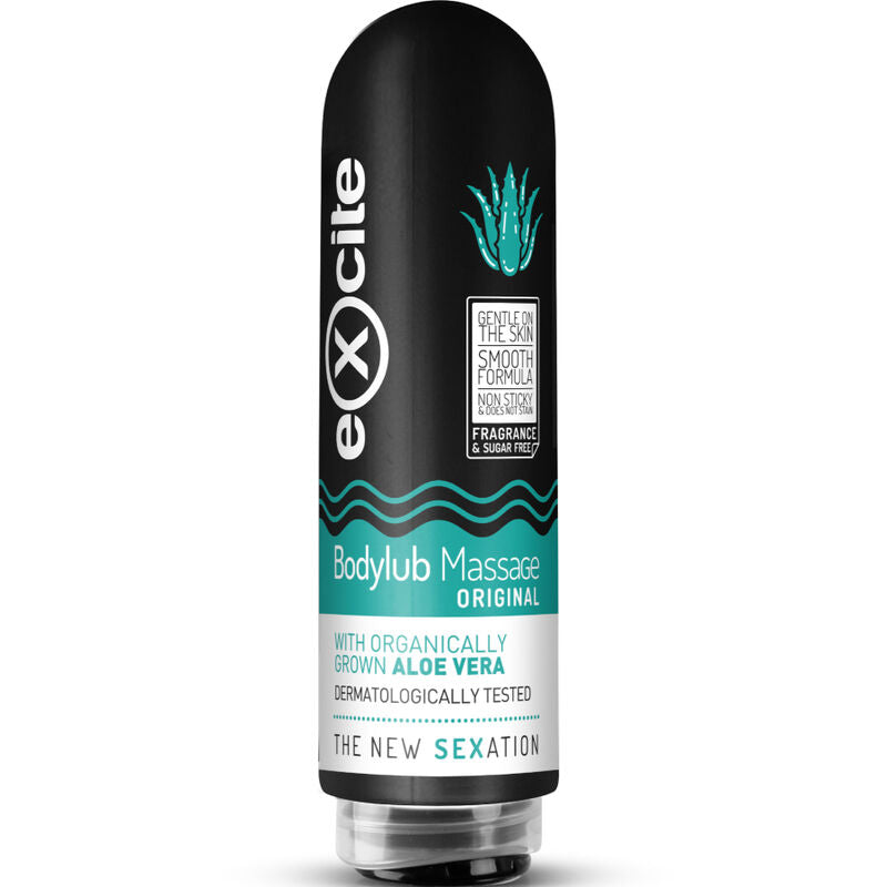 Flacon noir et turquoise du gel de massage Bodylub Original d'Excite à l'aloe vera
