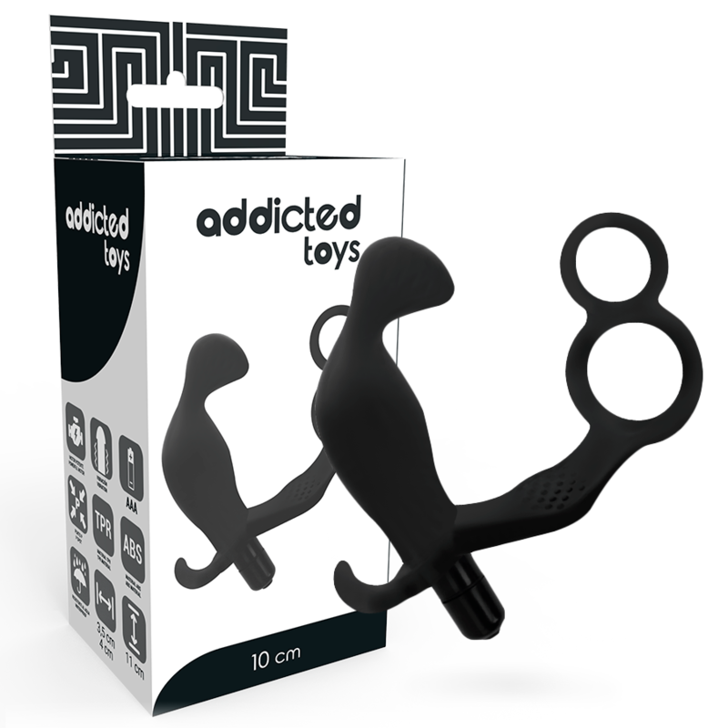 ADDICTED TOYS – Analplug mit Doppelring für Penis und Hoden, Schwarz