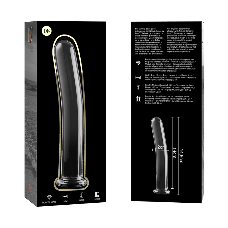 NEBULA-SERIE VON IBIZA – MODELL 8 DILDO AUS KLAREM BOROSILIKATGLAS, 14,5 CM O 2 CM